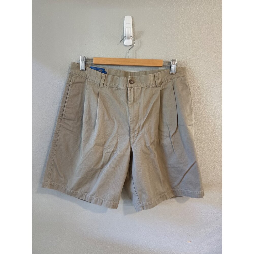 Pendleton Pleated Chino Shorts Mens 35 Khaki Tan Cotton Twill Casual Classic